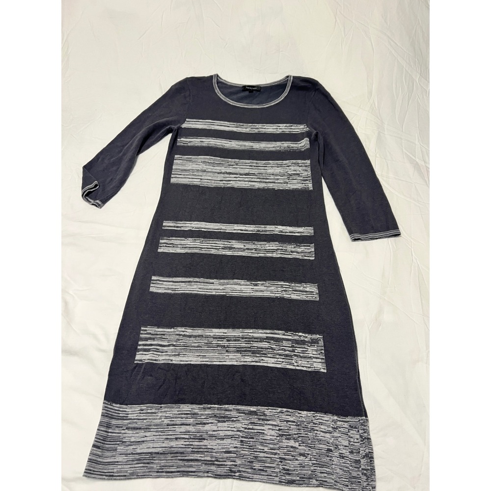 Sponge Womens Gray Space Dye Stripe Cotton Blend Long Sleeve Sweater Dress M
